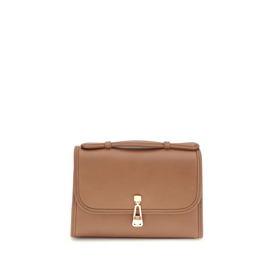 Gabriela Hearst Brown Leather Shoulder Bag with top handle and crossbody strap, featuring practical pockets and a stylish design.