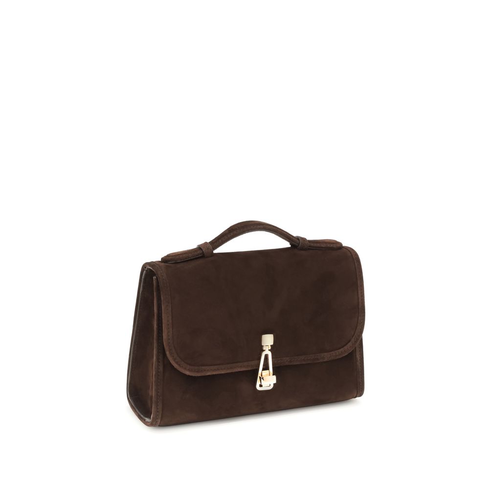 Gabriela Hearst Brown Leather Shoulder Bag with top handle and crossbody strap, ideal for versatile wear and convenient storage.
