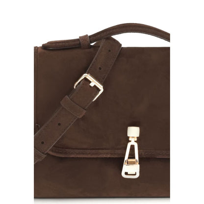 Gabriela Hearst Brown Leather Shoulder Bag with top handle and crossbody strap, featuring satchel-style flap.