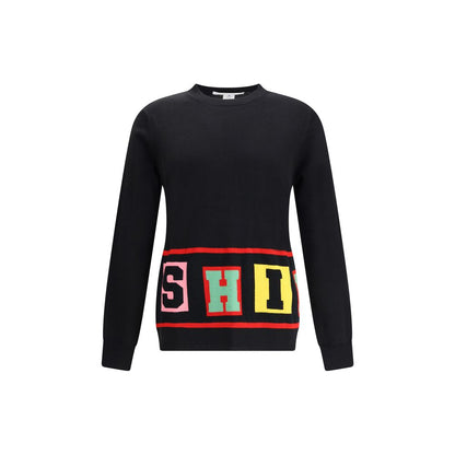 Comme Des Garçons Black Marabou Sweatshirt with colorful lettering, crewneck, long sleeves, and minimalist design for AW25.