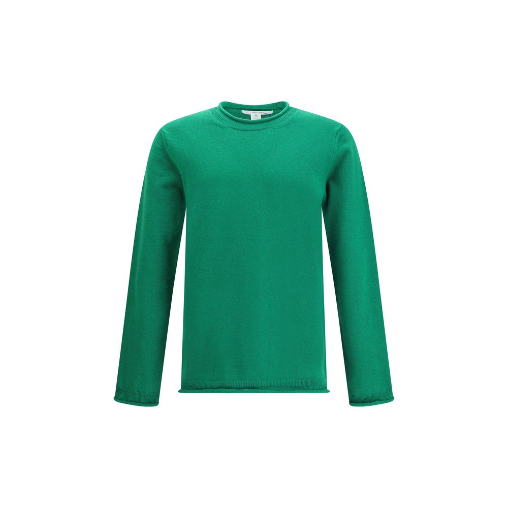 Comme Des Garçons Green Wool Sweatshirt with ribbed knit and round neckline, showcasing elegant long sleeve design for AW25.