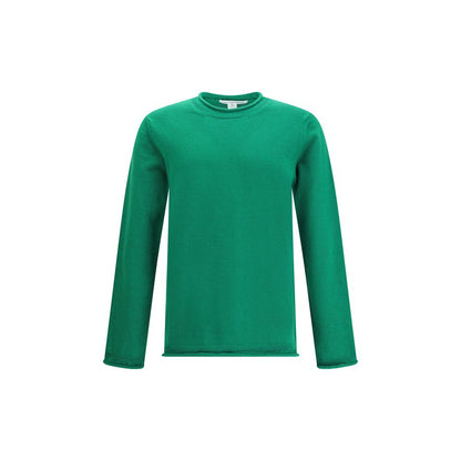 Comme Des Garçons Green Wool Sweatshirt with ribbed knit and round neckline, showcasing elegant long sleeve design for AW25.