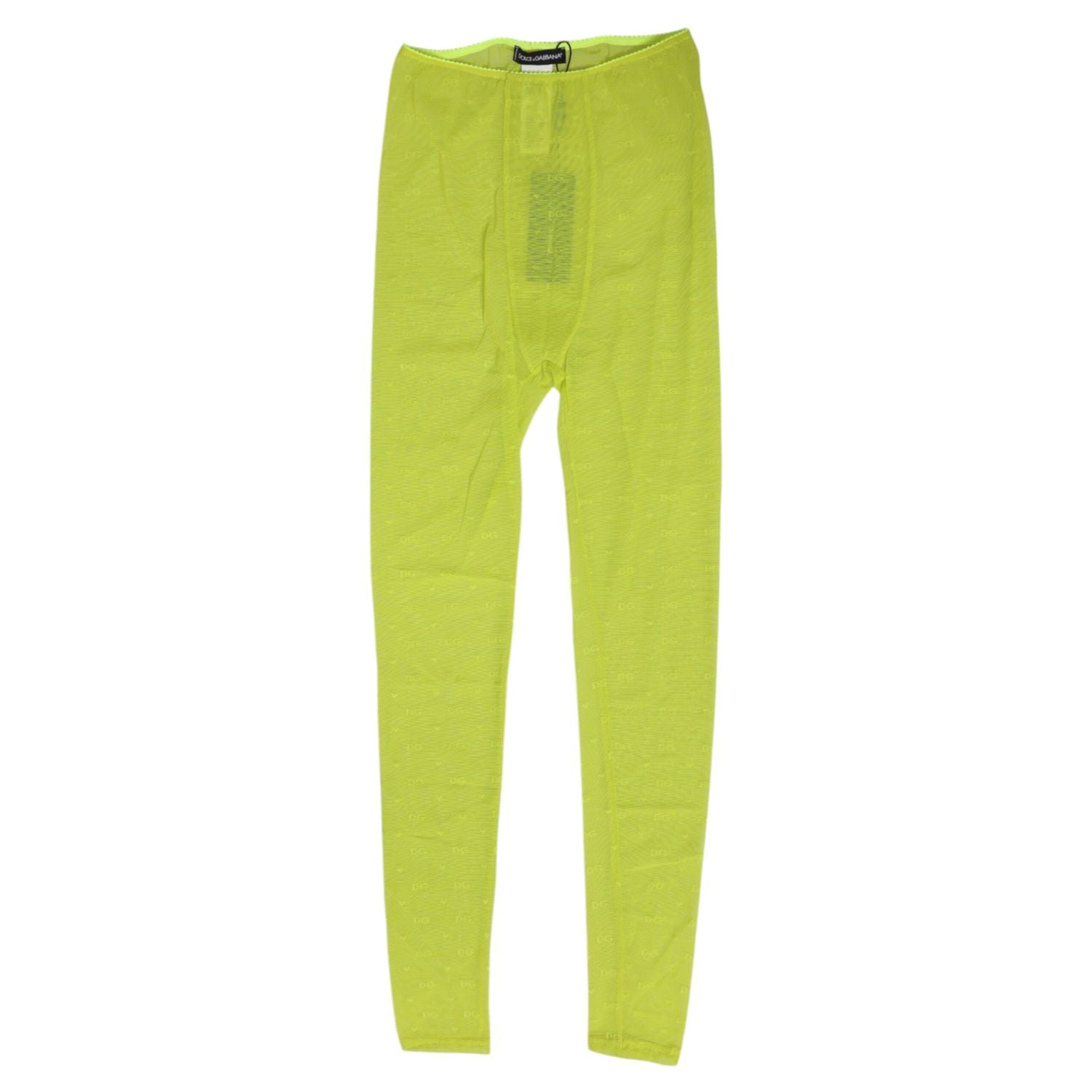 Dolce & Gabbana Neon Green Nylon Logo Lace Leggings Pants Underwear