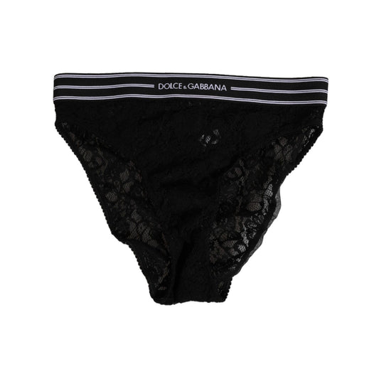 Dolce & Gabbana Black Lace Slip Brief Logo Waistband  Underwear