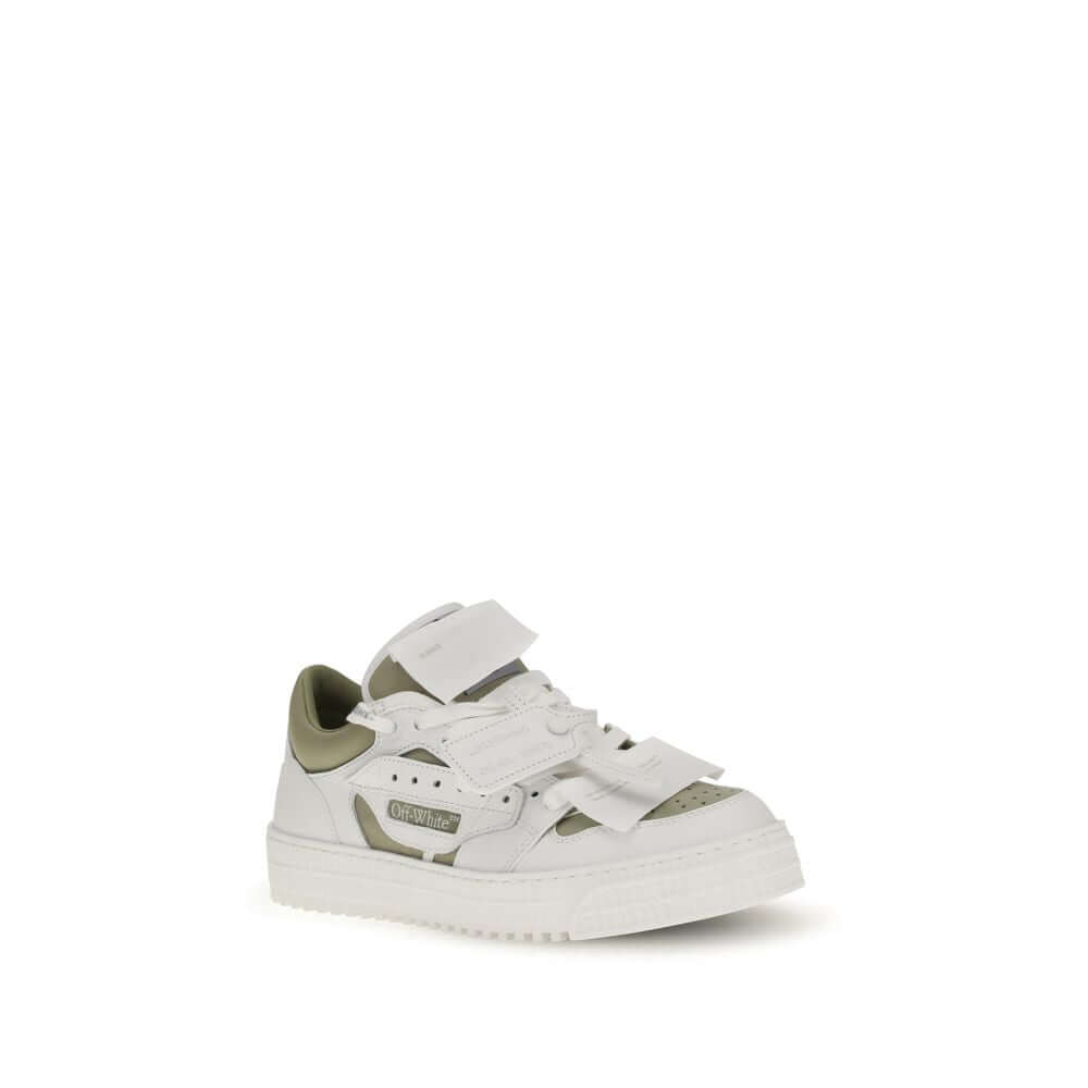 Off-White White Leather Low Top Sneakers with side logo label and perforated detailing