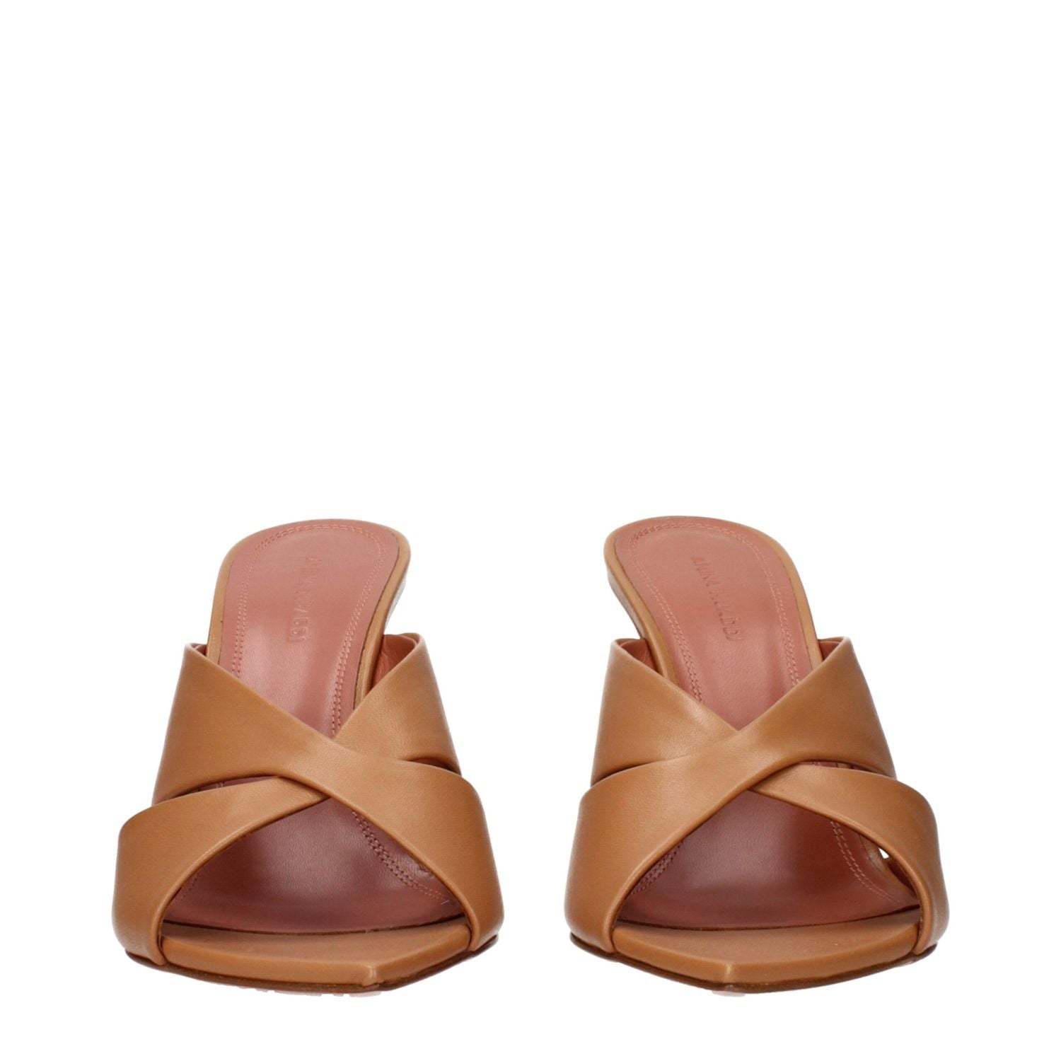 Amina Muaddi Brown Leather Stiletto Heel Sandals