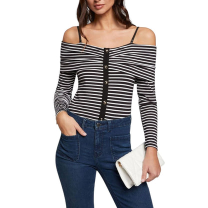 Morgan De Toi Black And White Viscose Long Sleeve T-Shirt