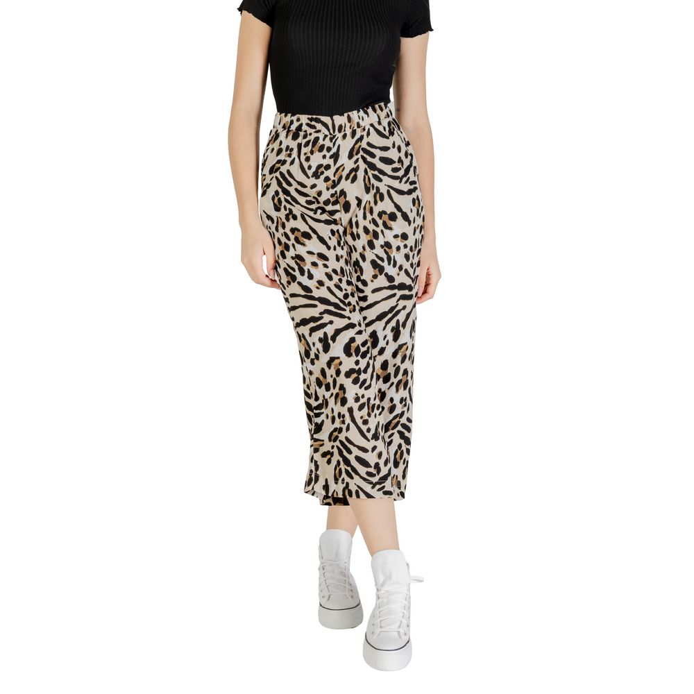 ICHI Beige Viscose Cropped Pants