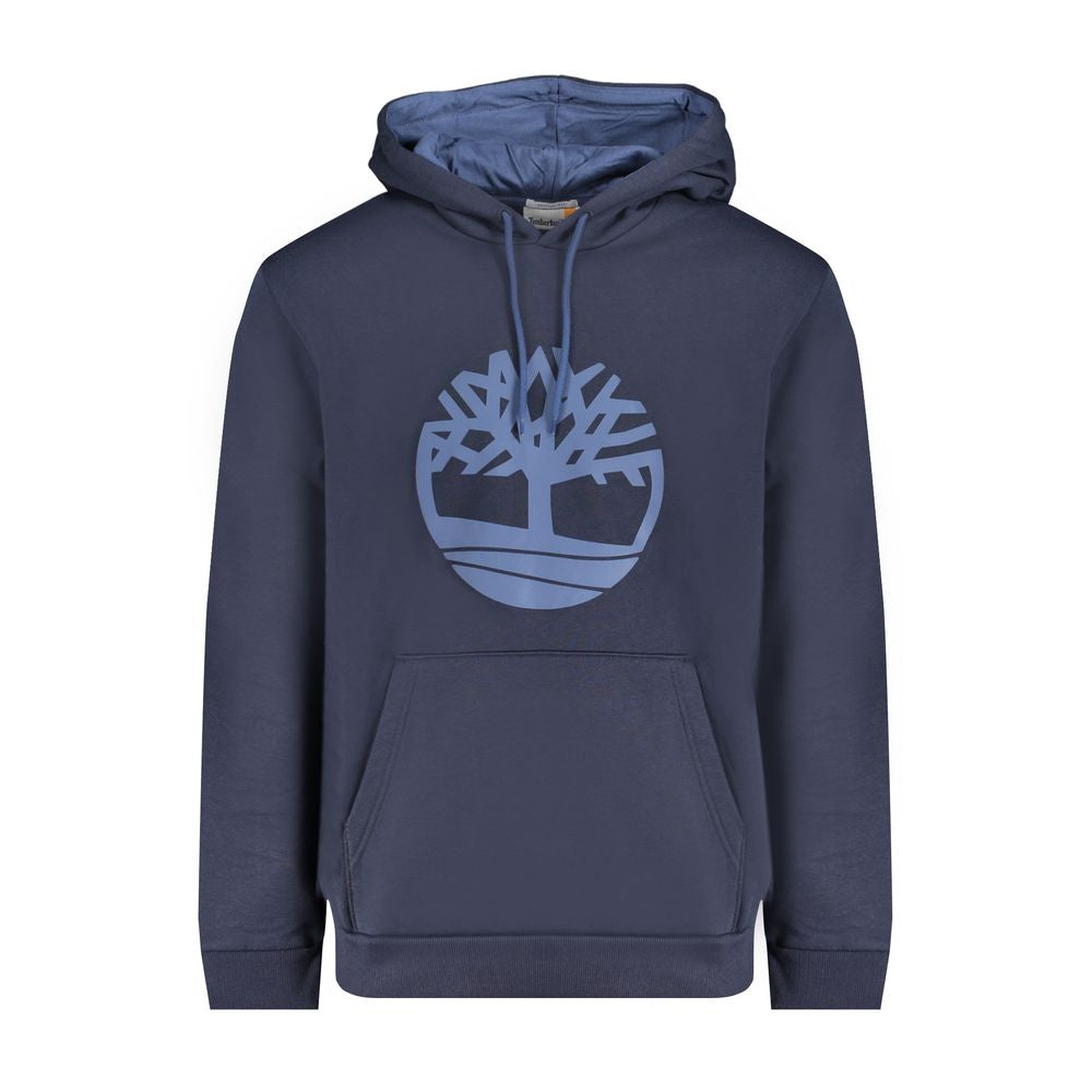 Timberland Blue Cotton Men Sweater with signature logo, long sleeve hooded sweatshirt for casual style