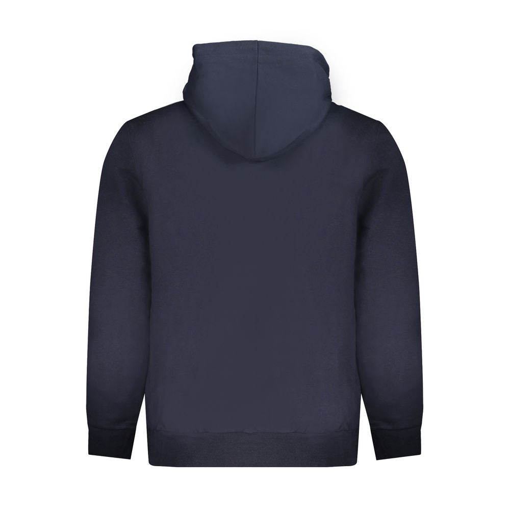 Back view of Timberland Blue Cotton Men Sweater, featuring a long sleeve hooded design with premium cotton blend. Perfect casual style.