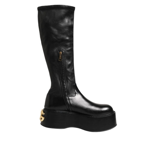 Dolce & Gabbana Black Logo Plaque Over The Calf Boots Shoes