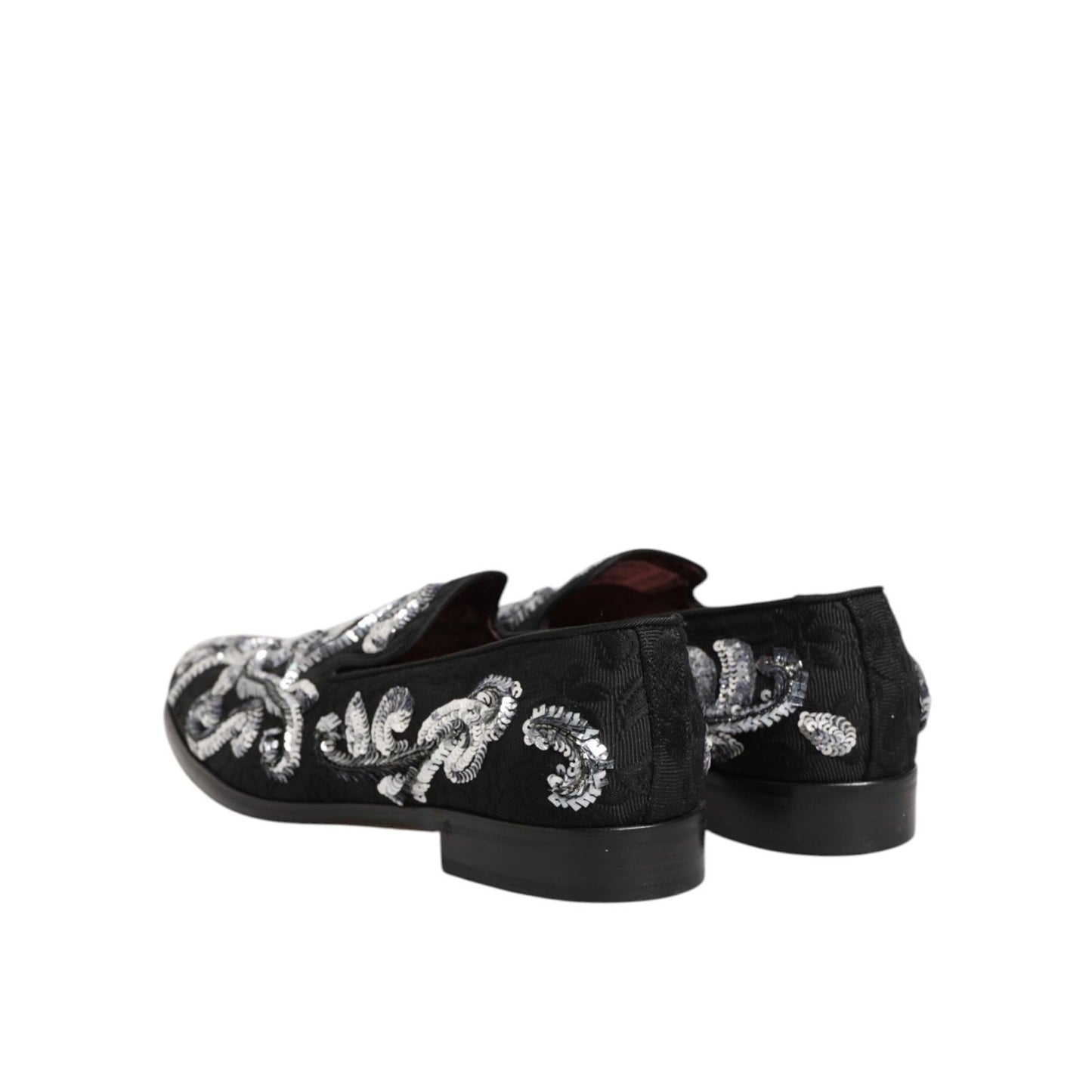 Dolce & Gabbana Black Silver Sequined Loafers Men Dress Shoes