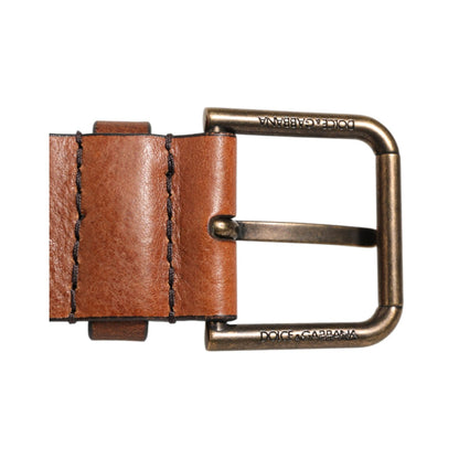 Dolce & Gabbana Brown Classic Gold Metal Logo Buckle Men Belt