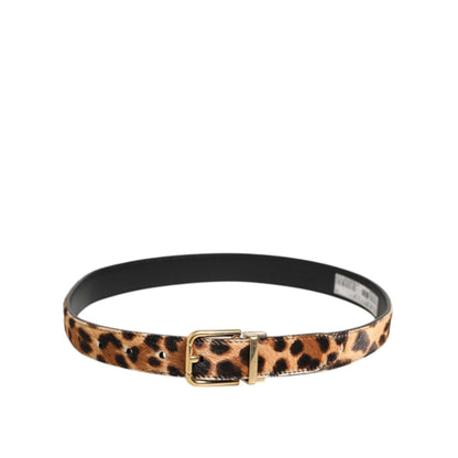 Dolce & Gabbana Brown Leather Leopard Print Metal Buckle Belt