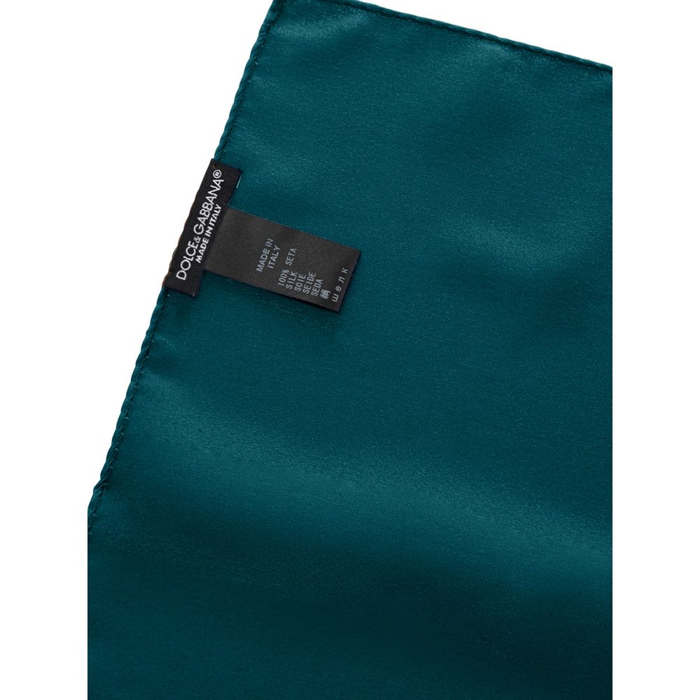 Dolce & Gabbana Green Silk Pocket Square, petrol green color, size 32x32 cm, 100% silk composition, luxury fashion accessory.