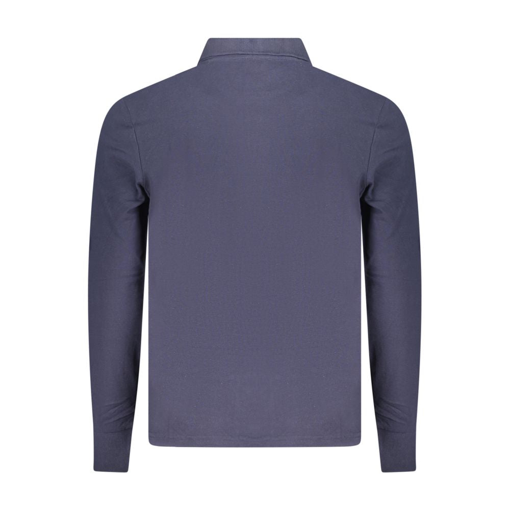 Back view of North Sails Blue Cotton Polo Shirt with long sleeves, two buttons, and logo applique.