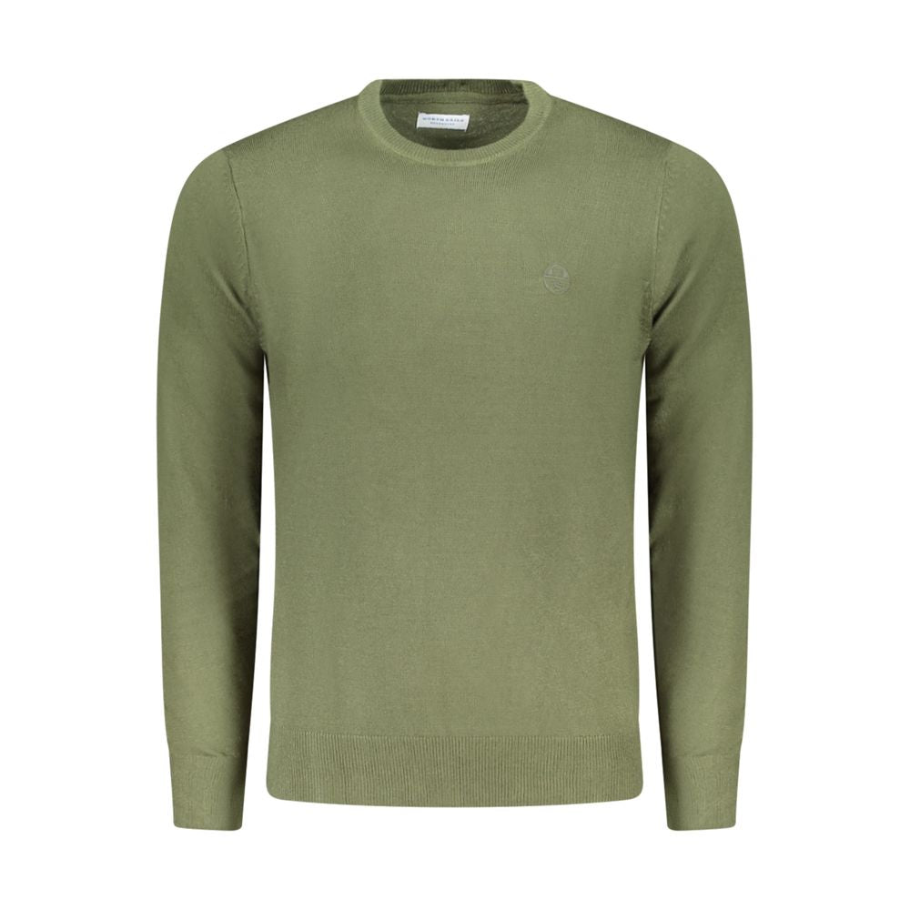 North Sails Green Nylon Sweater, long-sleeved crew neck with embroidery and logo, displayed in front view.
