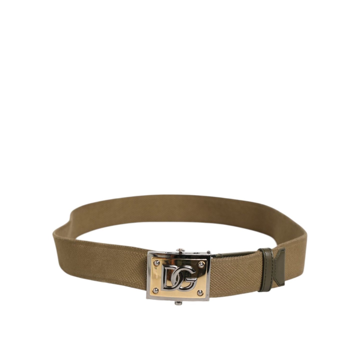 Dolce & Gabbana Military Green Nylon Logo Metal Buckle Belt