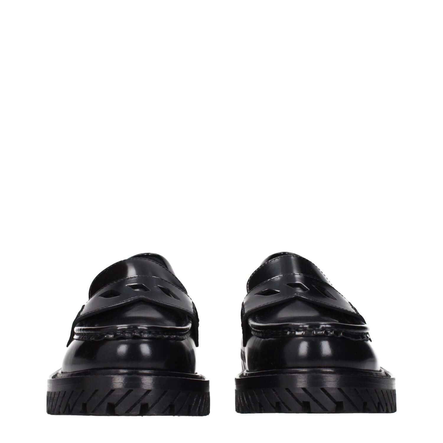 Off-White Black Leather Slip-On Loafers