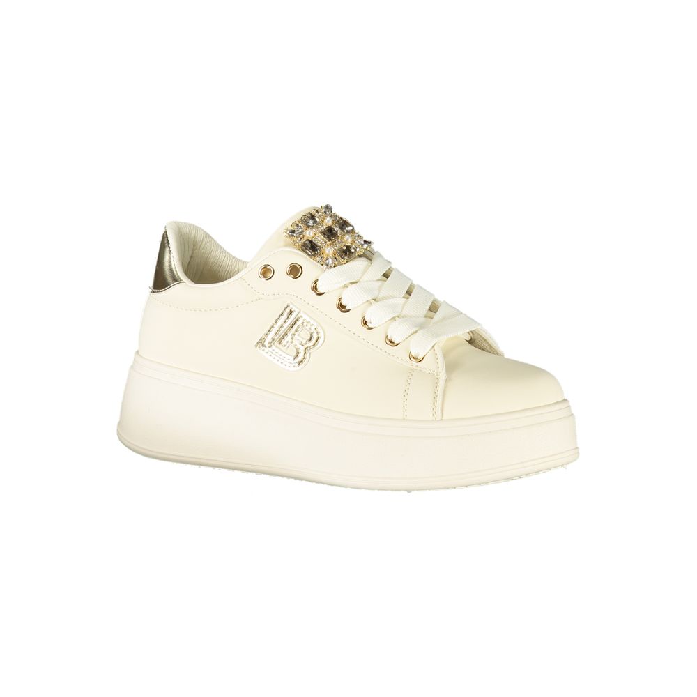 Laura Biagiotti Beige Polyester Women Sneaker with rhinestone detail and platform sole