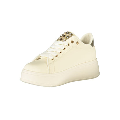 Laura Biagiotti Beige Polyester Women Sneaker with rhinestones and 5 cm platform