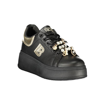 Laura Biagiotti Black Polyester Women Sneaker with platform and applique design for fashion-forward style