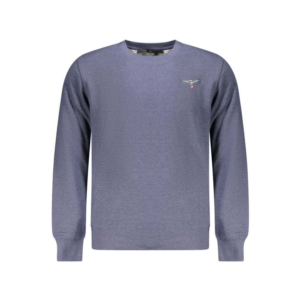 Accademia Militare Blue Cotton Men Sweater, eco-friendly crew-neck with embroidered logo, crafted from recycled materials for sustainable style.