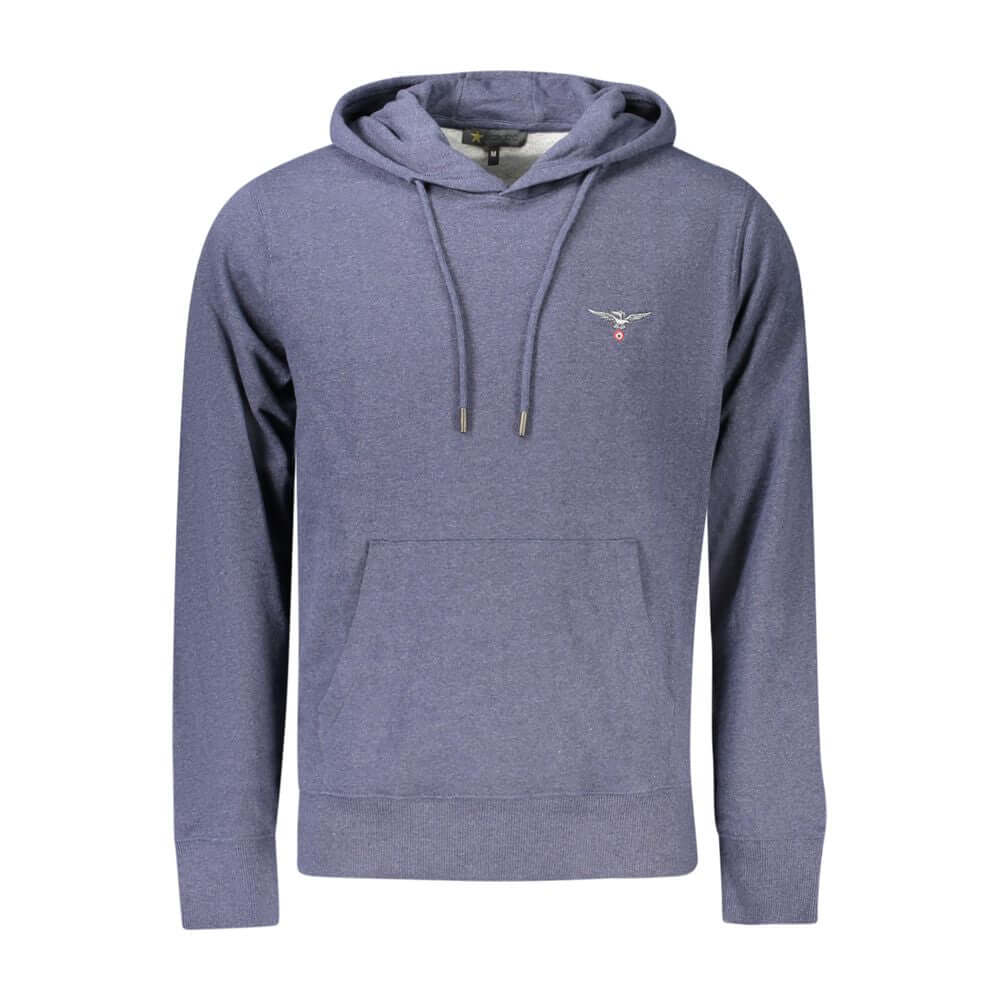 Accademia Militare Blue Cotton Men's Hooded Sweater with embroidery and eco-friendly fabric blend.