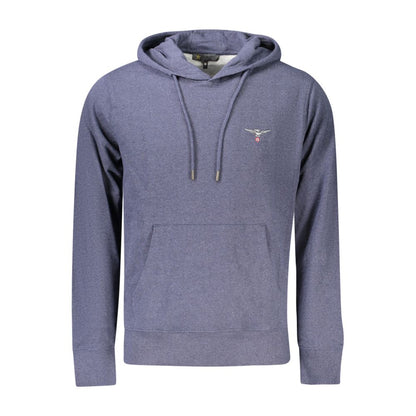 Accademia Militare Blue Cotton Men's Hooded Sweater with embroidery and eco-friendly fabric blend.