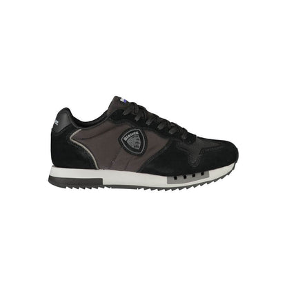 Blauer Black Leather Men Sneaker with contrasting details and iconic logo, offering comfort with a removable footbed.