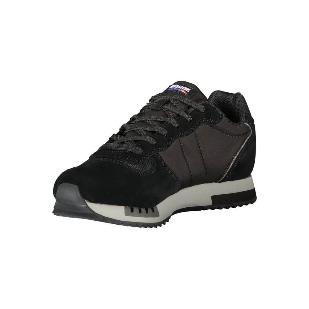 Blauer Black Leather Men Sneaker showcasing sleek design with contrasting details and Blauer logo.