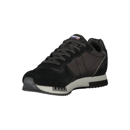Blauer Black Leather Men Sneaker showcasing sleek design with contrasting details and Blauer logo.