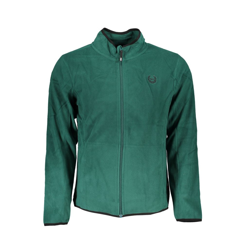 Gianmarco Venturi Green Polyester Sweatshirt with long sleeves, zip closure, contrast details, and logo embroidery on fleece fabric.
