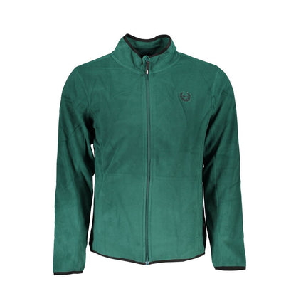Gianmarco Venturi Green Polyester Sweatshirt with long sleeves, zip closure, contrast details, and logo embroidery on fleece fabric.