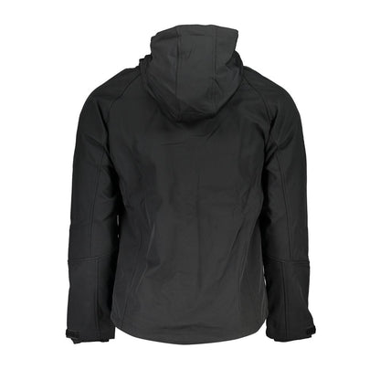 Gianmarco Venturi Black Polyester Jackets & Coat with removable hood and multiple pockets, back view.