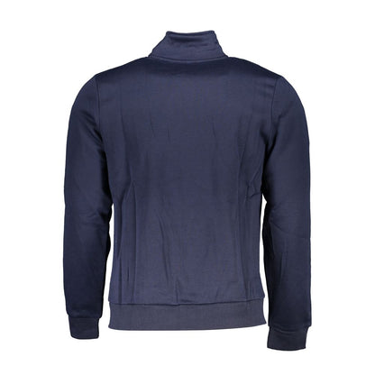 Gianmarco Venturi Blue Cotton Sweatshirt with long sleeves, fleece fabric, zip, and embroidered logo, featuring two pockets.