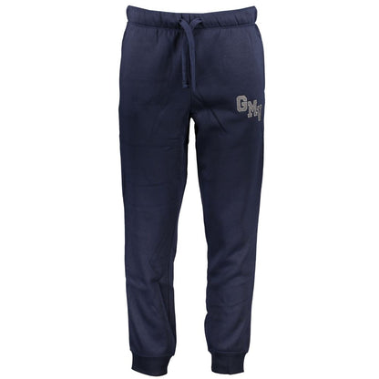 Gianmarco Venturi Blue Cotton Pant with elastic waist, lace ties, 3 pockets, ankle cuffs, logo embroidery, and fleece material.