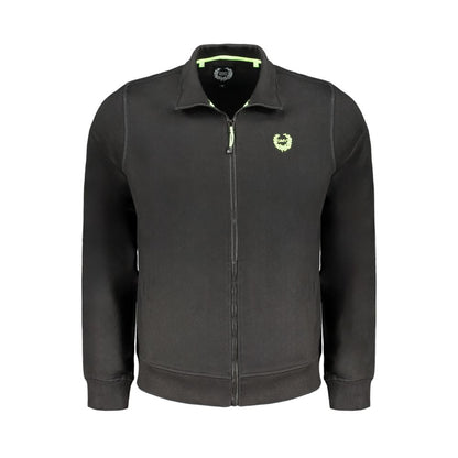 Gianmarco Venturi Black Cotton Sweatshirt with long sleeves, brushed fabric, 2 pockets, zip, and contrast embroidery logo.