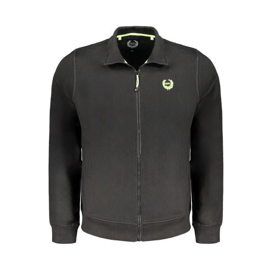 Gianmarco Venturi Black Cotton Sweatshirt with long sleeves, brushed fabric, 2 pockets, zip, and contrast embroidery logo.