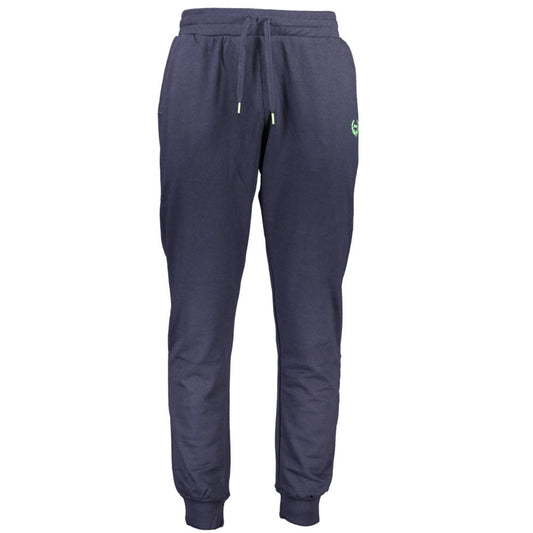 Gianmarco Venturi Blue Cotton Pant, sports trousers with elastic waist, laces, ankle cuff, 3 pockets, embroidered logo, contrasting details.