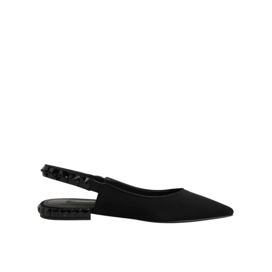 Dolce & Gabbana Black Crystal Charmeuse Slingback Shoes