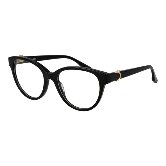 Trussardi Black Acetate Glasses (Frames) for women, full-rim butterfly design, black acetate frame, demo lenses, branded case included.