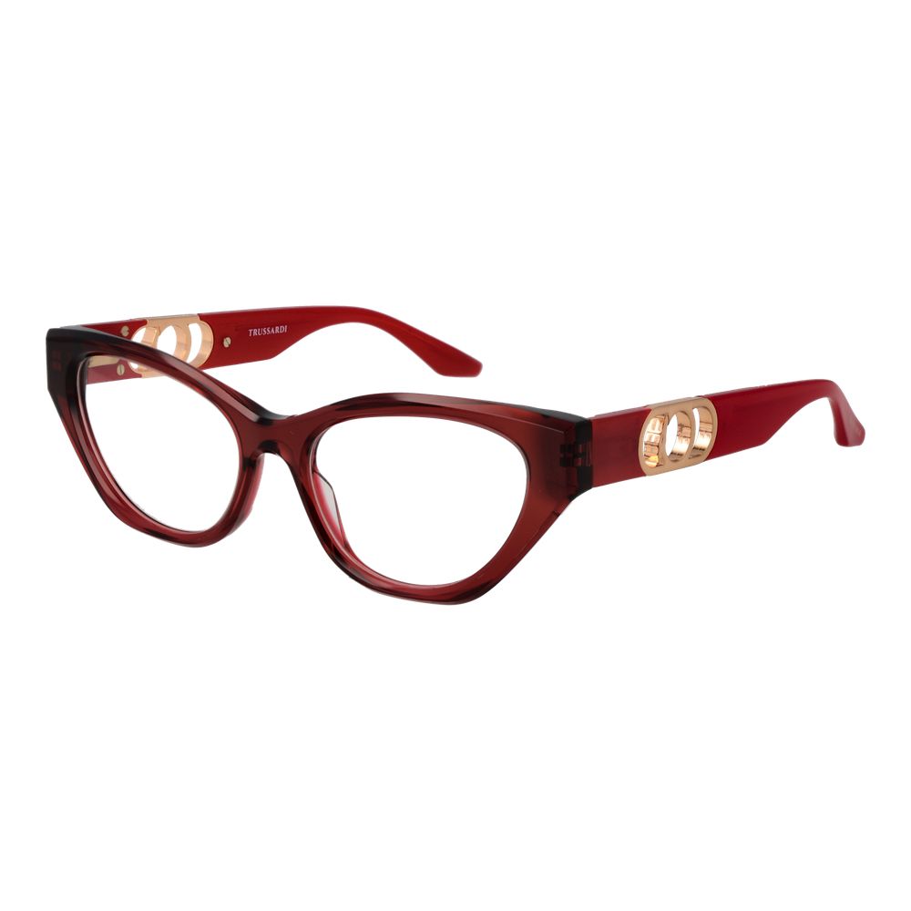 Trussardi Red Acetate Glasses (Frames) women's cat-eye style, full-rim design with demo lenses and spring hinge in red acetate.