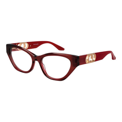 Trussardi Red Acetate Glasses (Frames) women's cat-eye style, full-rim design with demo lenses and spring hinge in red acetate.