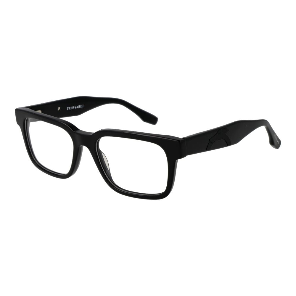 Trussardi Black Acetate Glasses (Frames), full-rim unisex rectangle eyewear with black acetate frame and demo lenses, size 53-17-145.