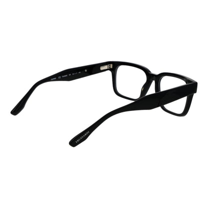 Trussardi Black Acetate Glasses (Frames) full-rim, unisex design, rectangular style, demo lenses, spring hinge, black frame with branded case