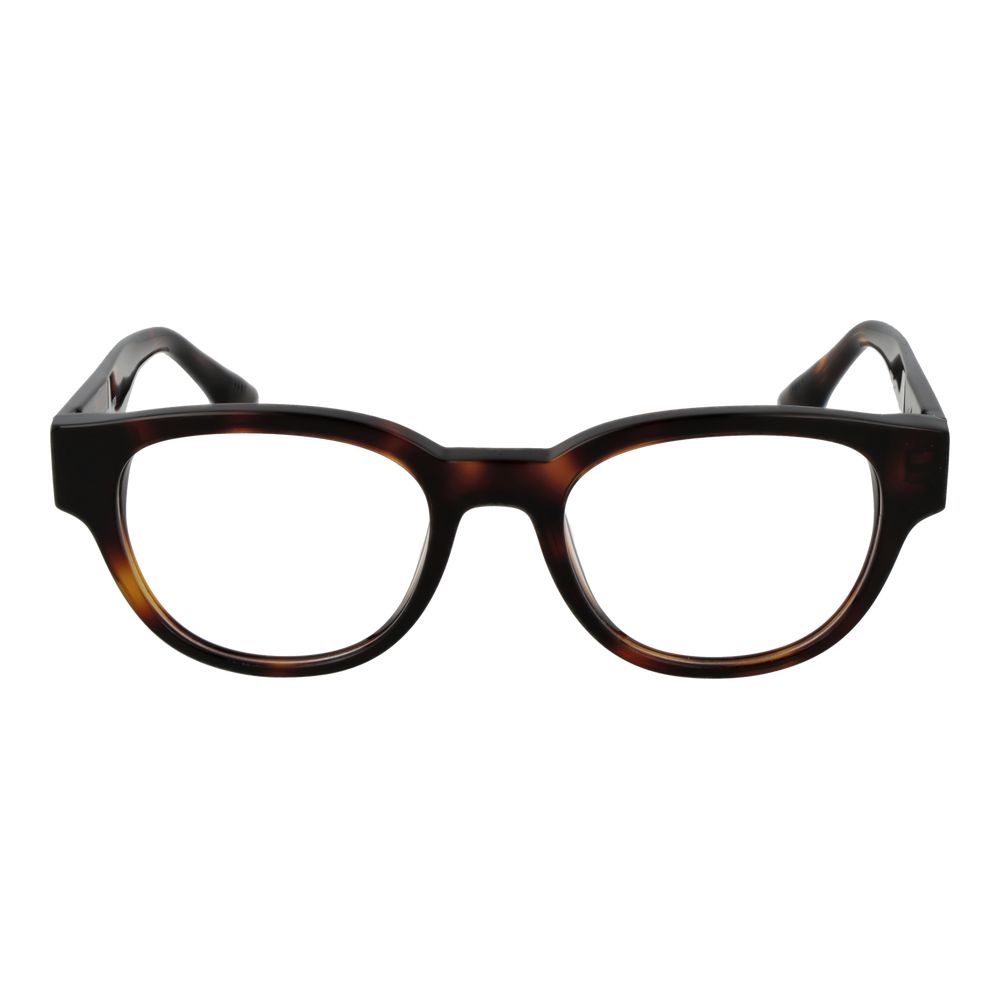Trussardi Brown Acetate Glasses (Frames) in full-rim panto style with demo lenses, suitable for men, featuring a 135mm frame width.