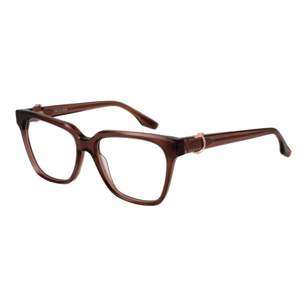 Trussardi Brown Acetate Glasses (Frames) for women with full-rim square design, plastic demo lenses, and 51-16-145 dimensions.
