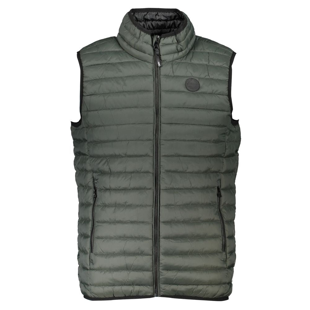 Gianmarco Venturi Green Polyamide Sleveless Jacket with zip, logo, and two external pockets, lightweight 100 gr design.