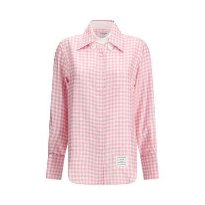 Thom Browne Multicolor Silk Pattern Shirt with pink gingham, features point collar and long sleeves, perfect for understated sophistication.